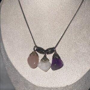 Pink and White Necklace with Organic Stone Pendants